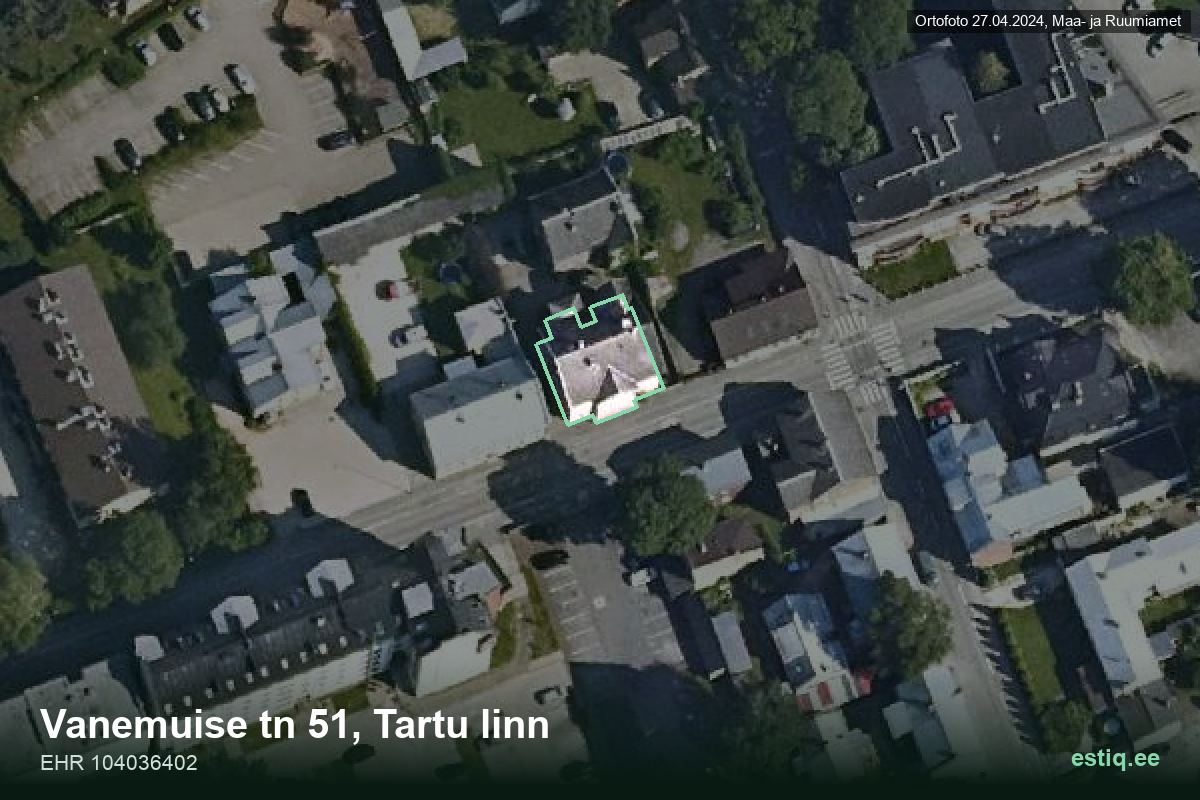Vanemuise tänav 51, Tartu – hoone aerofoto, kontuur ehitisregistri (EHR) andmetest