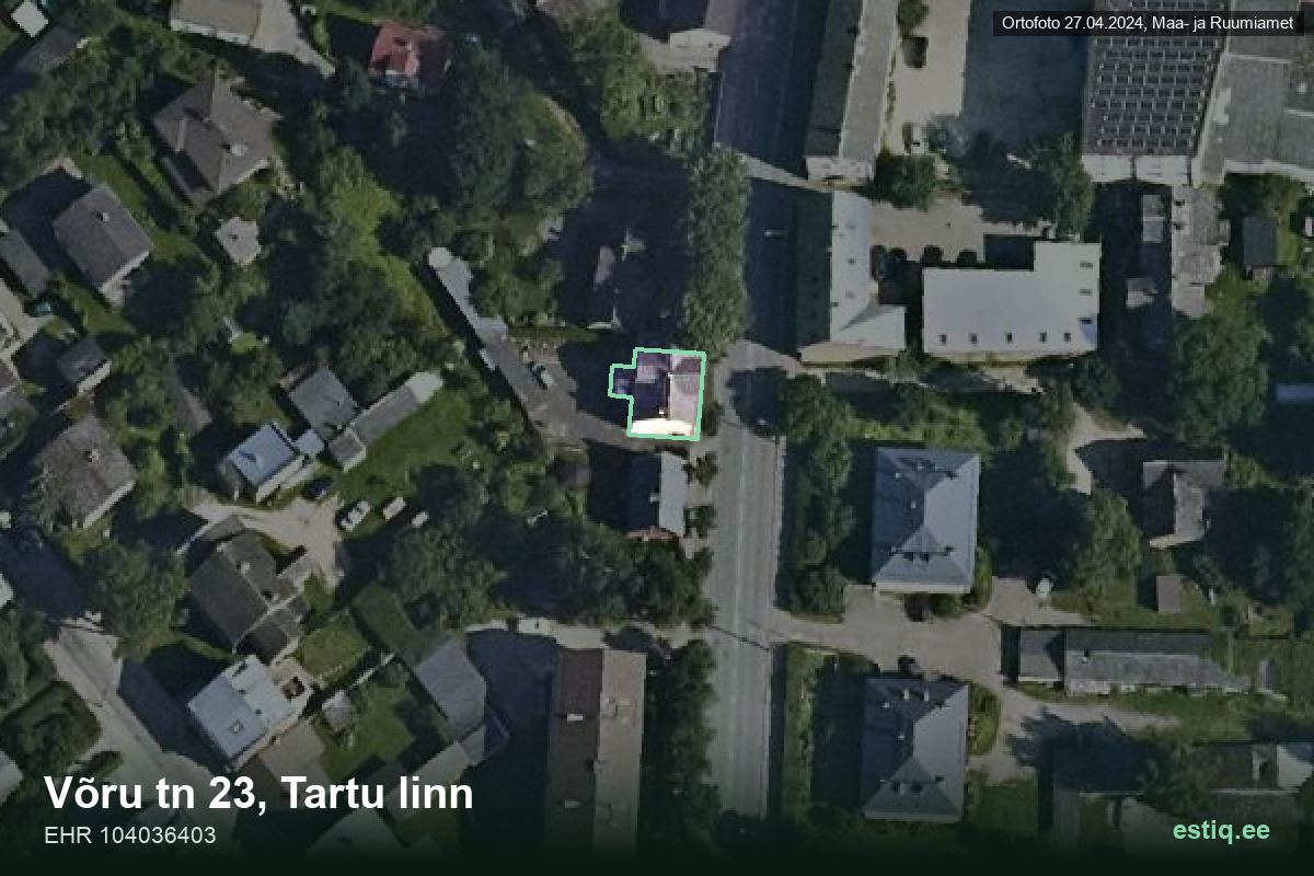 Võru tänav 23, Tartu – hoone aerofoto, kontuur ehitisregistri (EHR) andmetest