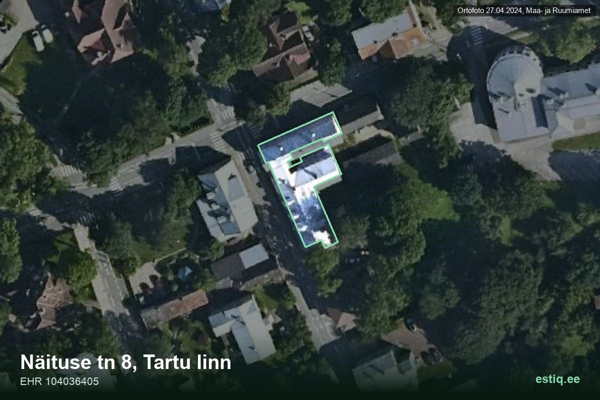 Näituse tänav 8, Tartu – hoone aerofoto, kontuur ehitisregistri (EHR) andmetest
