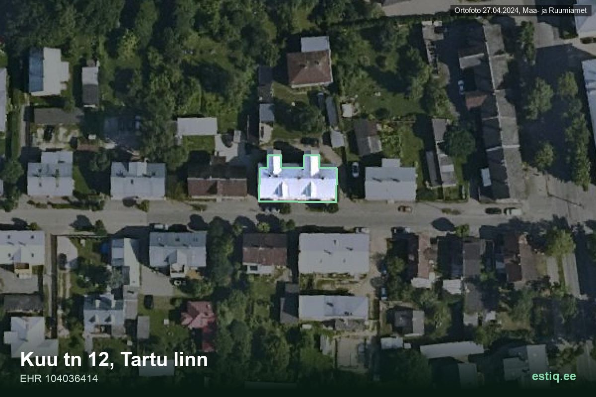 Kuu tänav 12, Tartu – hoone aerofoto, kontuur ehitisregistri (EHR) andmetest