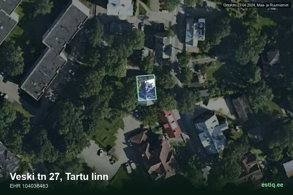 Veski tänav 27, Tartu – aerial photo of the building, outline from the Building Register (EHR)