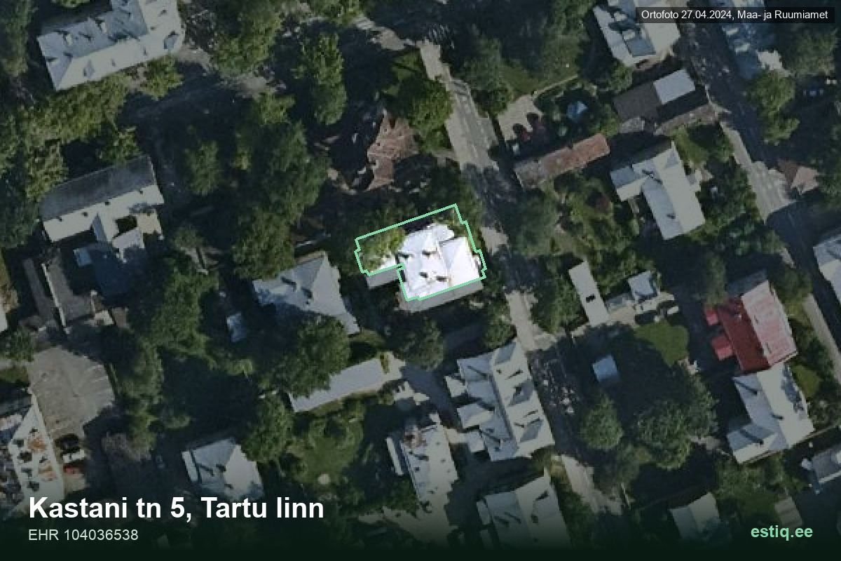 Kastani tänav 5, Tartu – hoone aerofoto, kontuur ehitisregistri (EHR) andmetest
