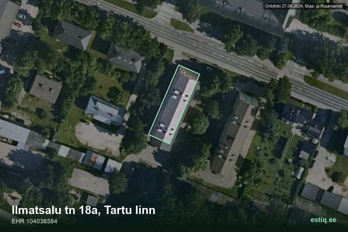 Ilmatsalu tänav 18a, Tartu – hoone aerofoto, kontuur ehitisregistri (EHR) andmetest
