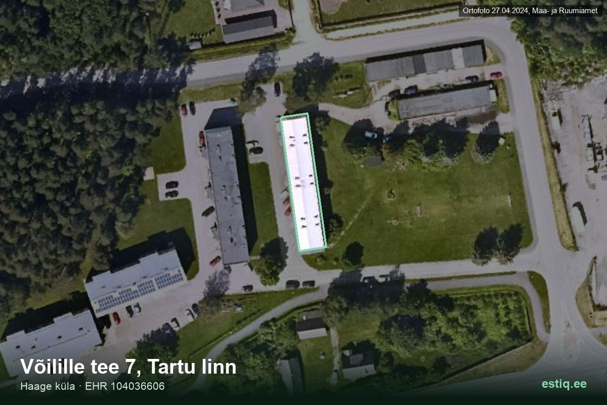 Võilille tee 7, Tartu – hoone aerofoto, kontuur ehitisregistri (EHR) andmetest