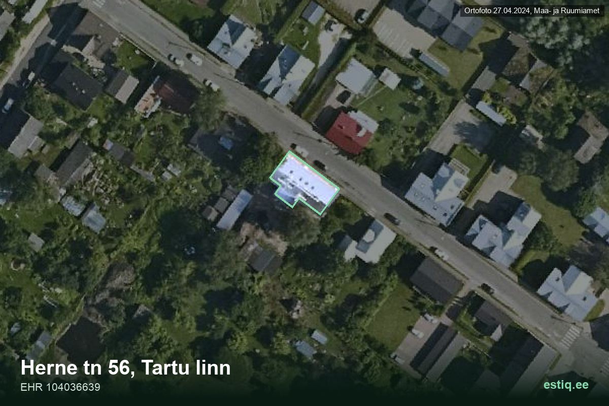 Herne tänav 56, Tartu – ilmakuva rakennuksesta, ääriviiva rakennusrekisteristä (EHR)