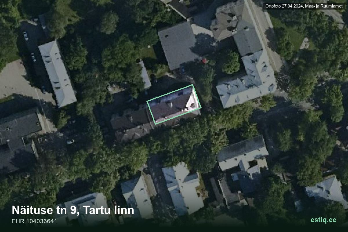 Näituse tänav 9, Tartu – hoone aerofoto, kontuur ehitisregistri (EHR) andmetest