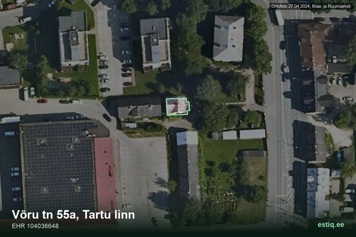 Võru tänav 55a, Tartu – hoone aerofoto, kontuur ehitisregistri (EHR) andmetest
