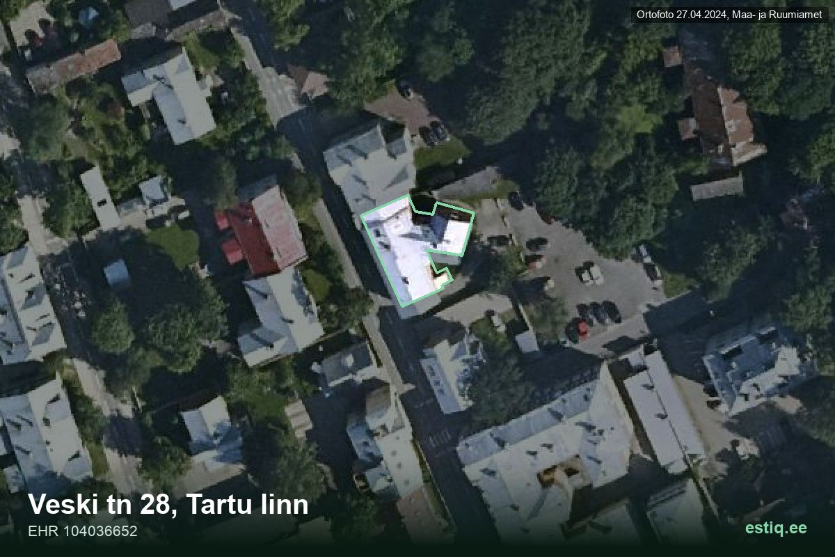 Veski tänav 28, Tartu – ilmakuva rakennuksesta, ääriviiva rakennusrekisteristä (EHR)