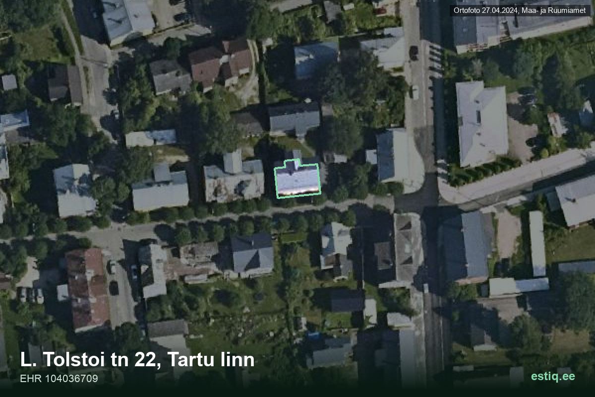 L. Tolstoi tänav 22, Tartu – hoone aerofoto, kontuur ehitisregistri (EHR) andmetest