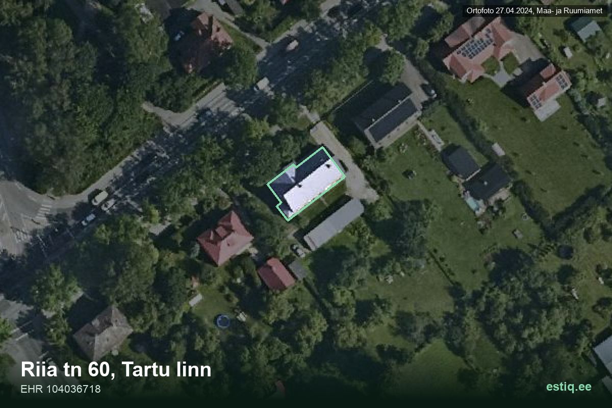Riia tänav 60, Tartu – hoone aerofoto, kontuur ehitisregistri (EHR) andmetest