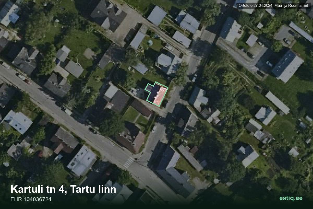 Kartuli tänav 4, Tartu – ilmakuva rakennuksesta, ääriviiva rakennusrekisteristä (EHR)