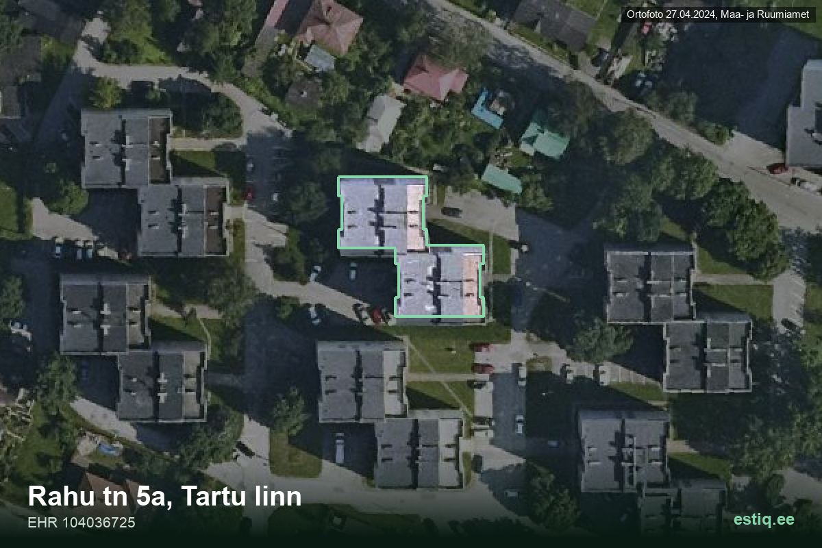 Rahu tänav 5a, Tartu – ilmakuva rakennuksesta, ääriviiva rakennusrekisteristä (EHR)
