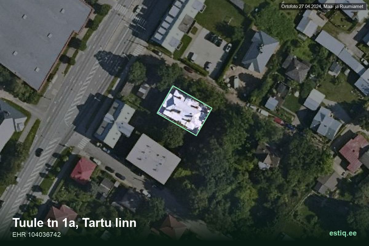 Tuule tänav 1a, Tartu – hoone aerofoto, kontuur ehitisregistri (EHR) andmetest