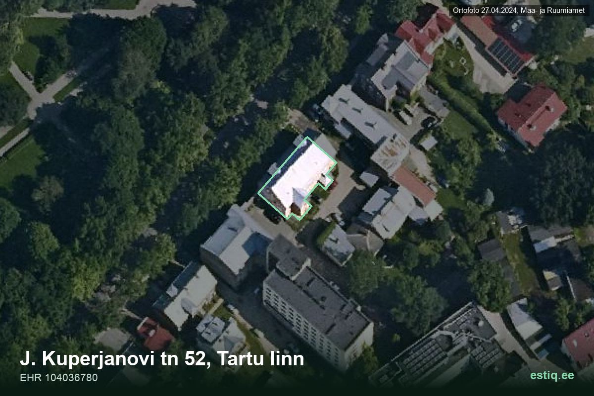 Kuperjanovi tänav 52, Tartu – hoone aerofoto, kontuur ehitisregistri (EHR) andmetest