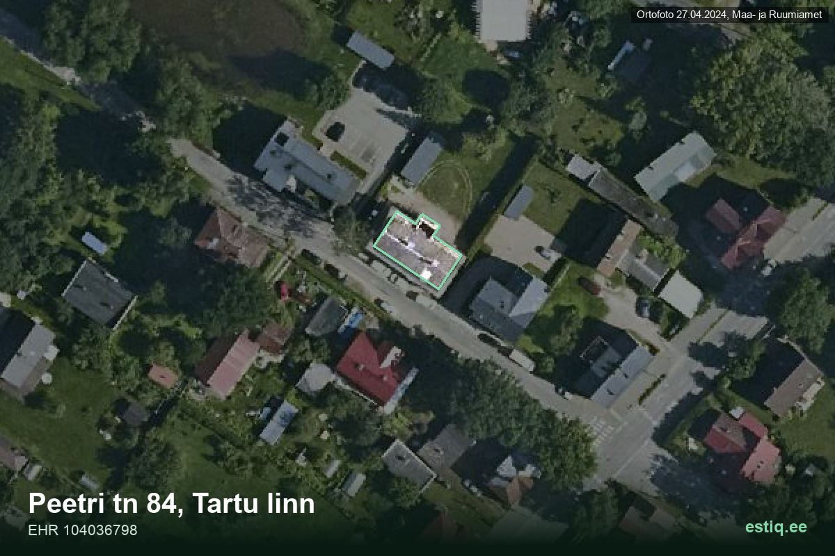 Peetri tänav 84, Tartu – hoone aerofoto, kontuur ehitisregistri (EHR) andmetest