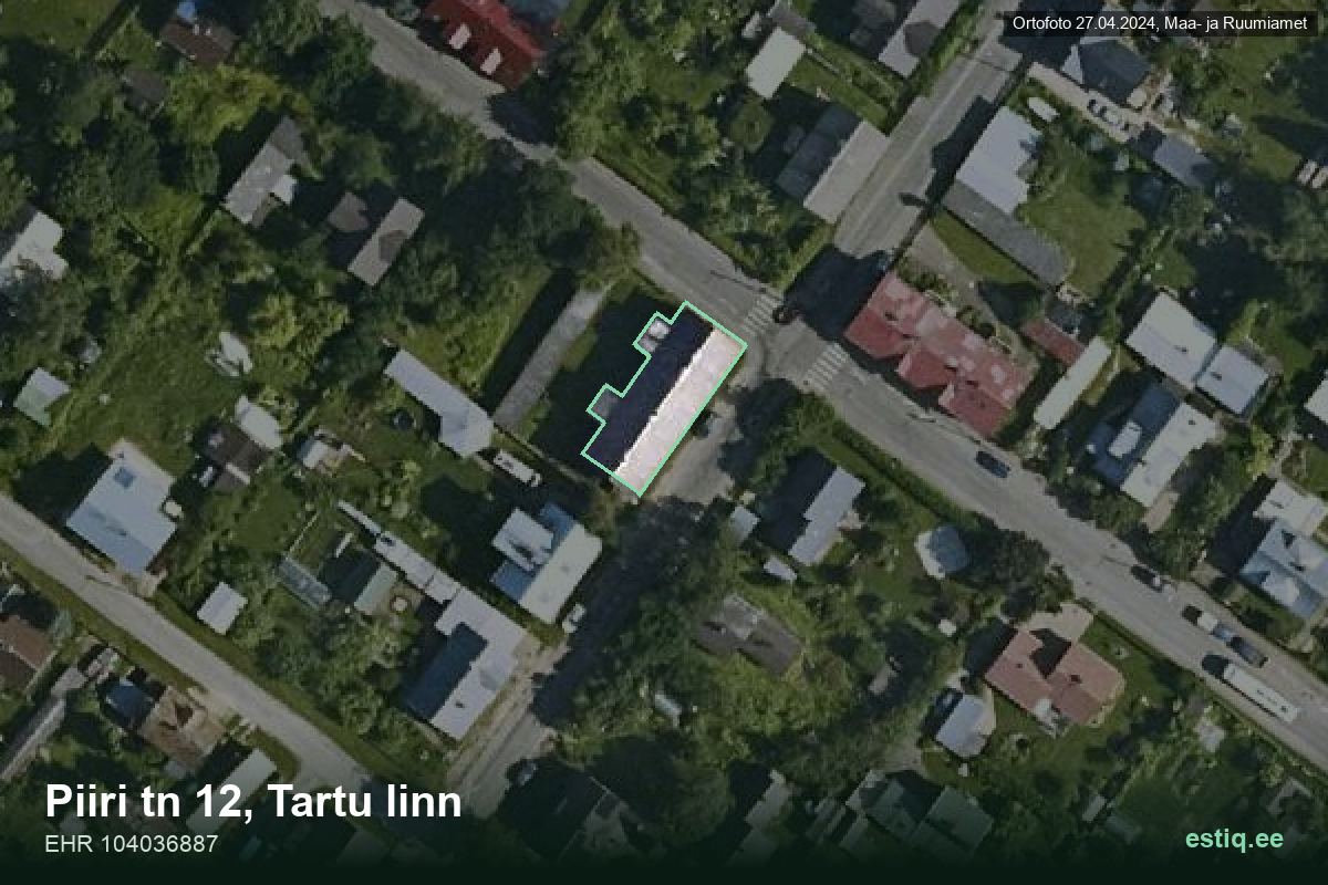 Piiri tänav 12, Tartu – hoone aerofoto, kontuur ehitisregistri (EHR) andmetest