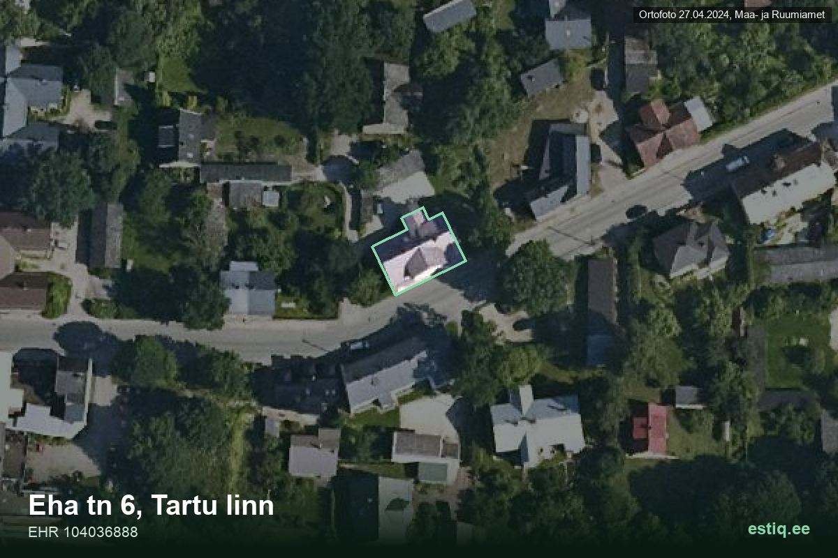 Eha tänav 6, Tartu – hoone aerofoto, kontuur ehitisregistri (EHR) andmetest