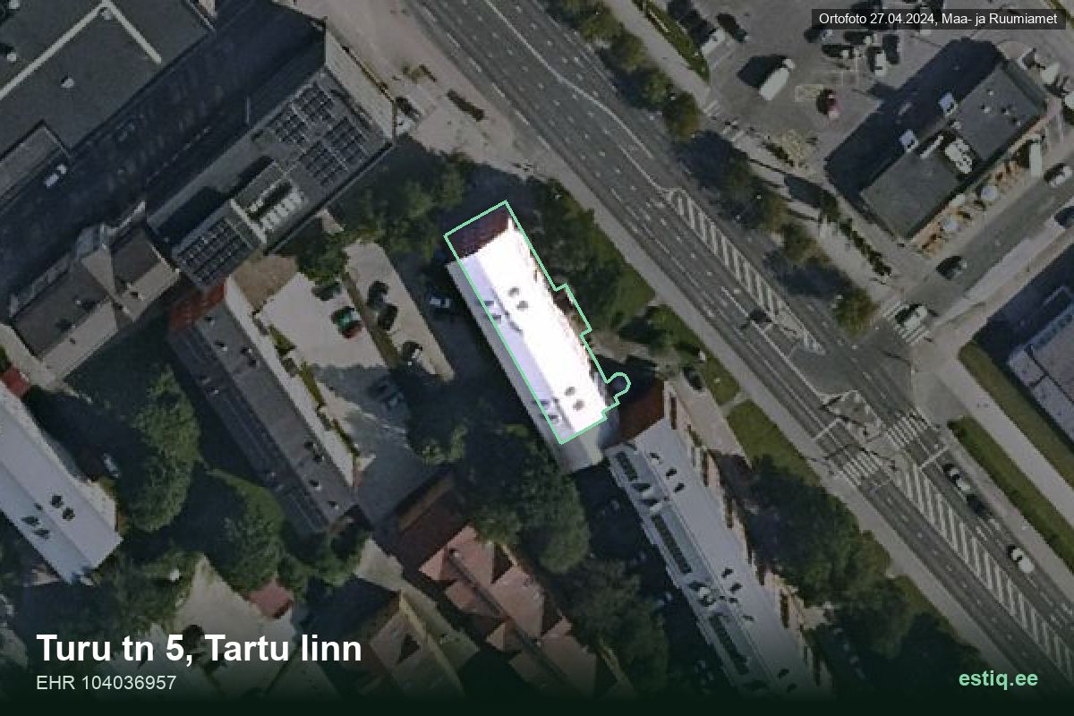 Turu tänav 5, Tartu – hoone aerofoto, kontuur ehitisregistri (EHR) andmetest