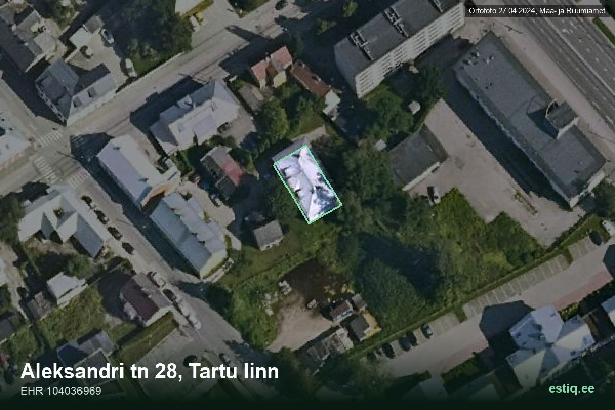 Aleksandri tänav 28, Tartu – aerial photo of the building, outline from the Building Register (EHR)