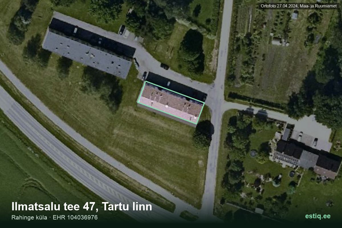 Ilmatsalu tee 47, Tartu – аэрофото дома, контур по данным регистра строений (EHR)