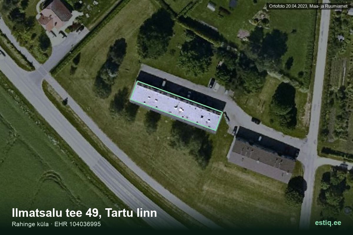Ilmatsalu tee 49, Tartu – аэрофото дома, контур по данным регистра строений (EHR)
