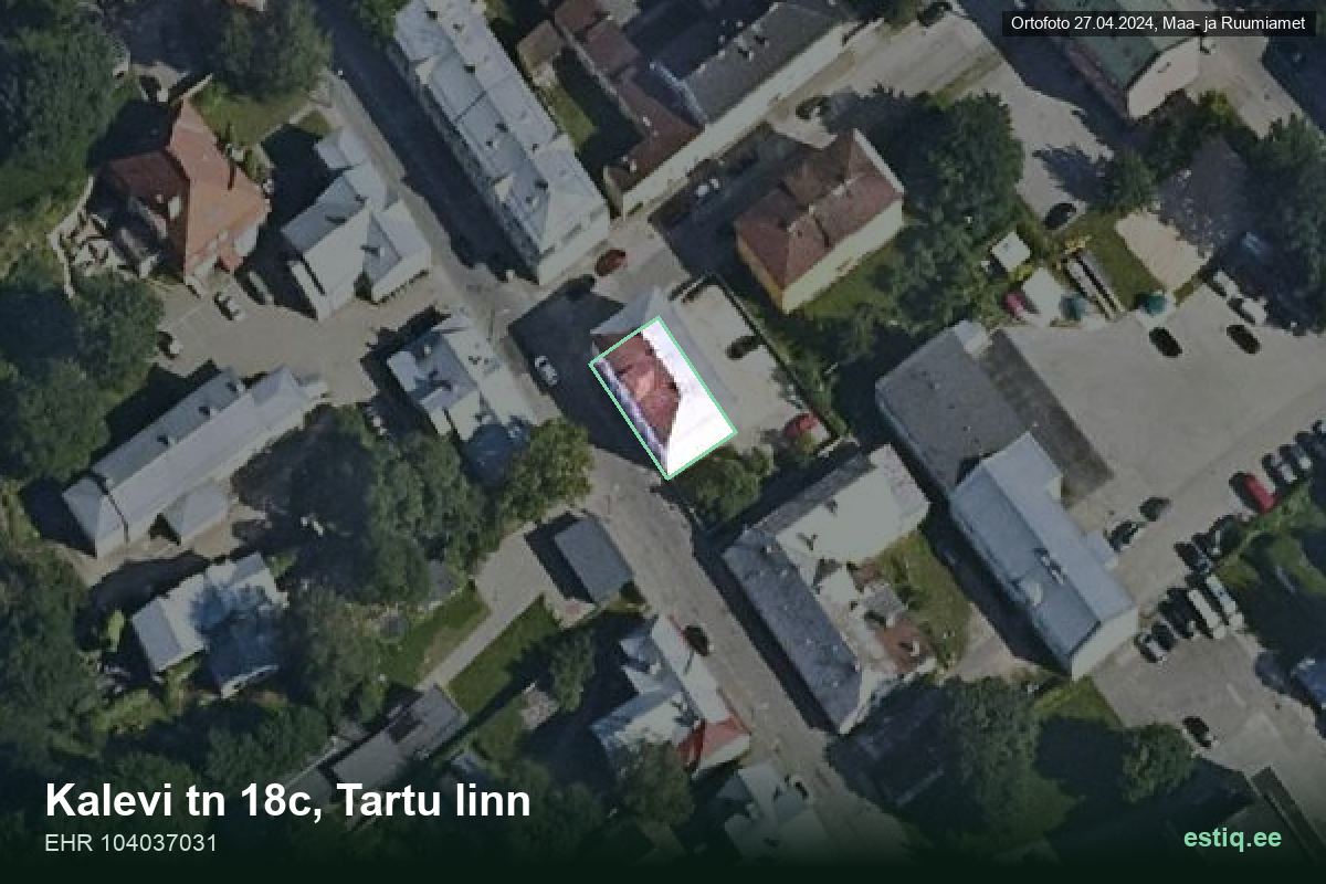 Kalevi tänav 18c, Tartu – hoone aerofoto, kontuur ehitisregistri (EHR) andmetest