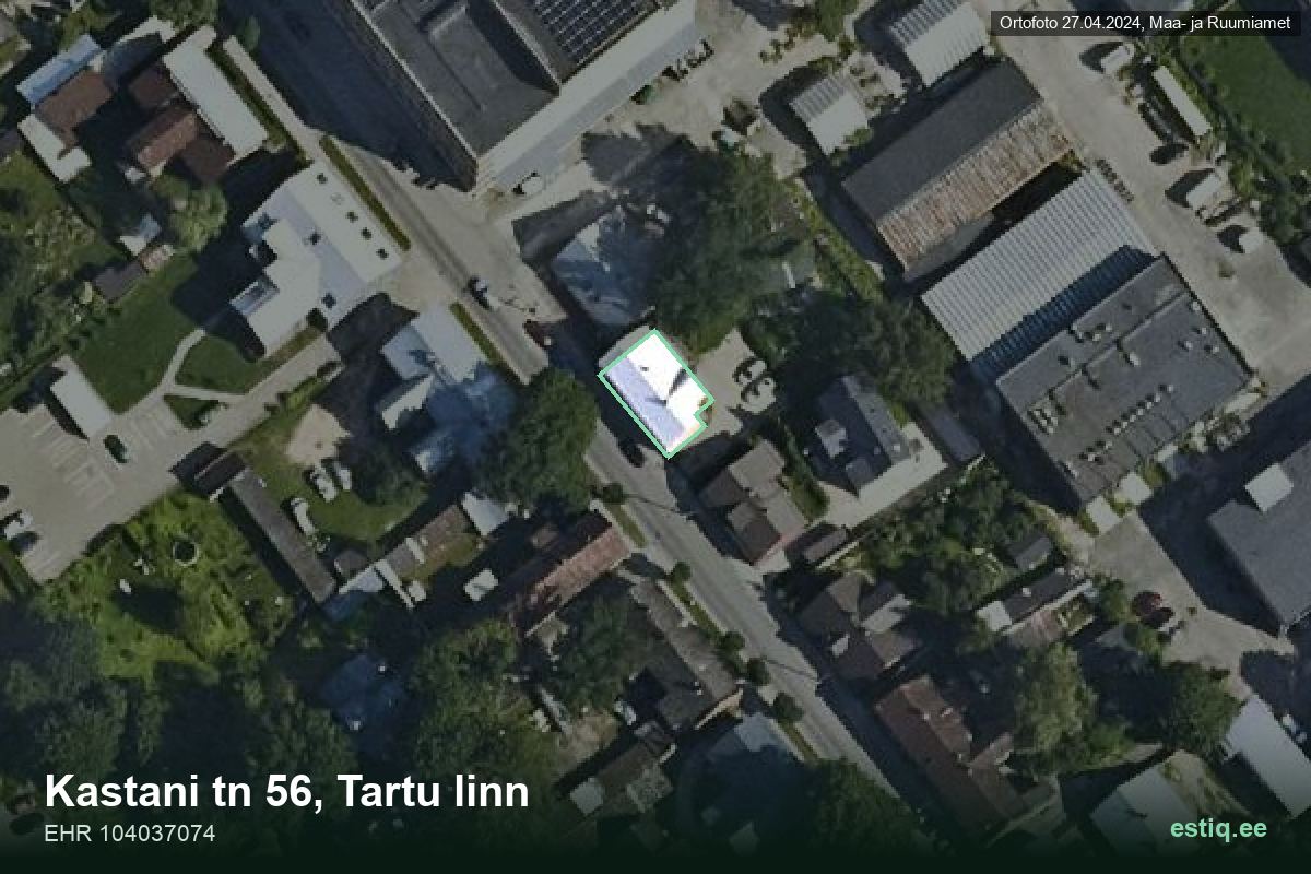 Kastani tänav 56, Tartu – hoone aerofoto, kontuur ehitisregistri (EHR) andmetest