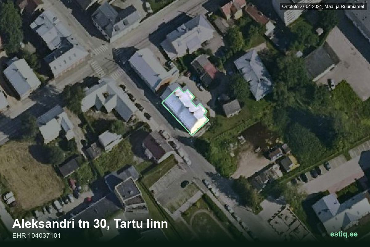 Aleksandri tänav 30, Tartu – aerial photo of the building, outline from the Building Register (EHR)