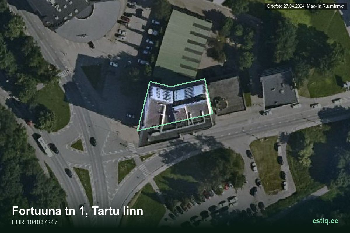 Fortuuna tänav 1, Tartu – ilmakuva rakennuksesta, ääriviiva rakennusrekisteristä (EHR)