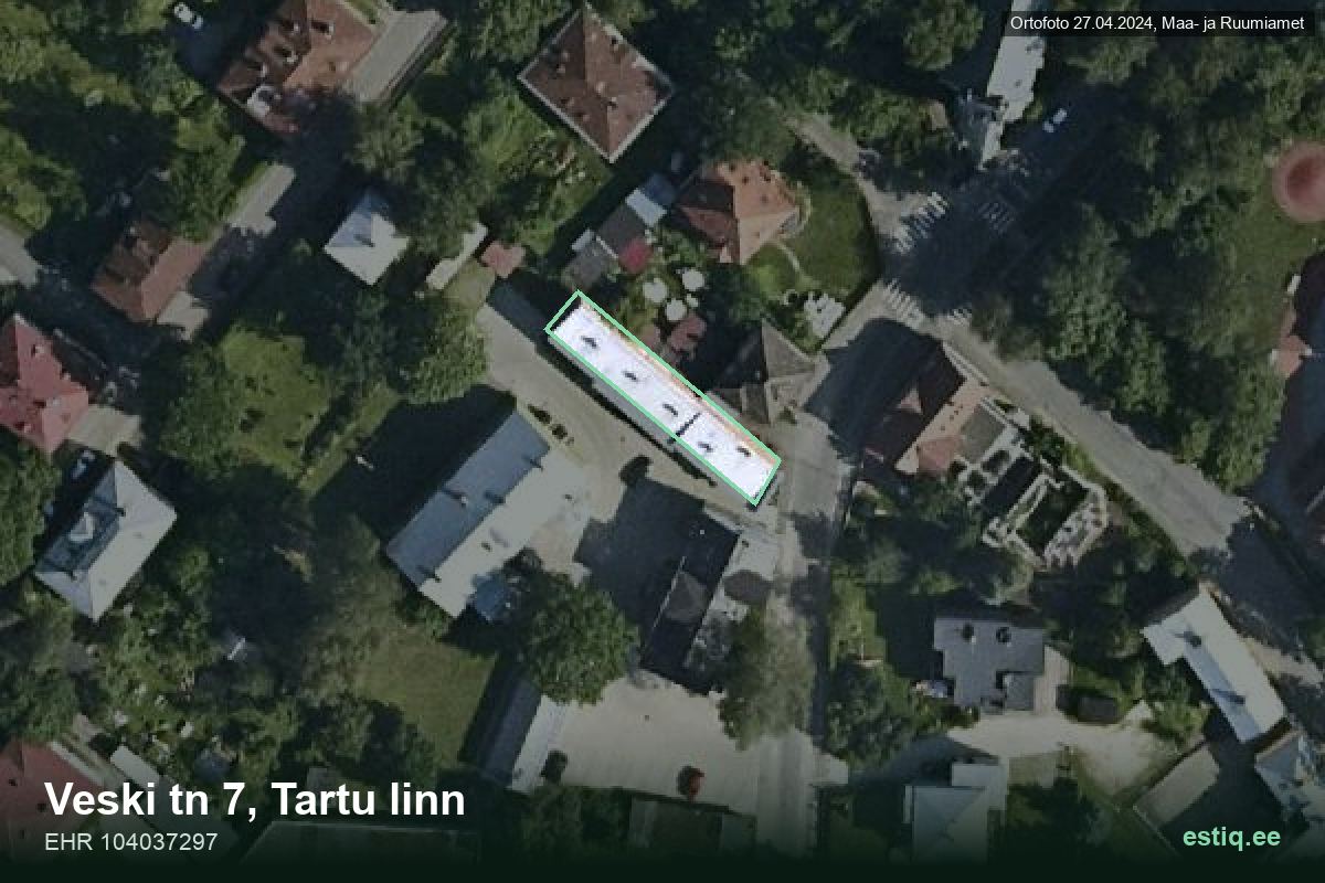 Veski tänav 7, Tartu – hoone aerofoto, kontuur ehitisregistri (EHR) andmetest