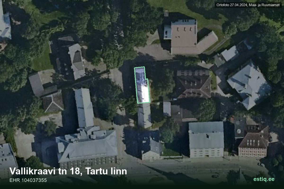 Vallikraavi tänav 18, Tartu – ilmakuva rakennuksesta, ääriviiva rakennusrekisteristä (EHR)