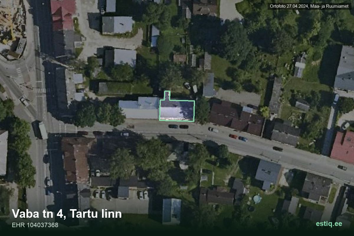 Vaba tänav 4, Tartu – aerial photo of the building, outline from the Building Register (EHR)