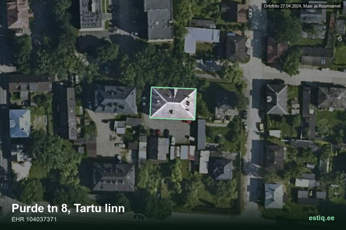 Purde tänav 8, Tartu – hoone aerofoto, kontuur ehitisregistri (EHR) andmetest