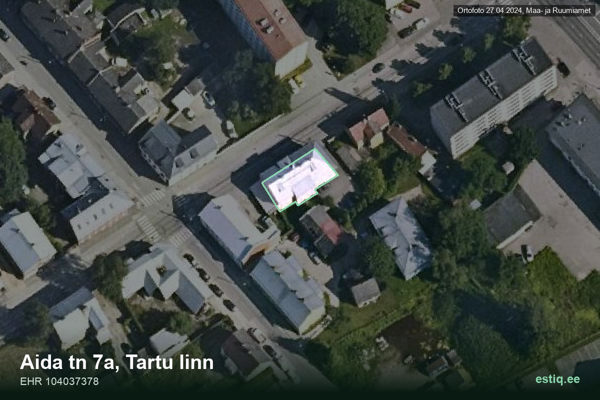 Aida tänav 7a, Tartu – hoone aerofoto, kontuur ehitisregistri (EHR) andmetest