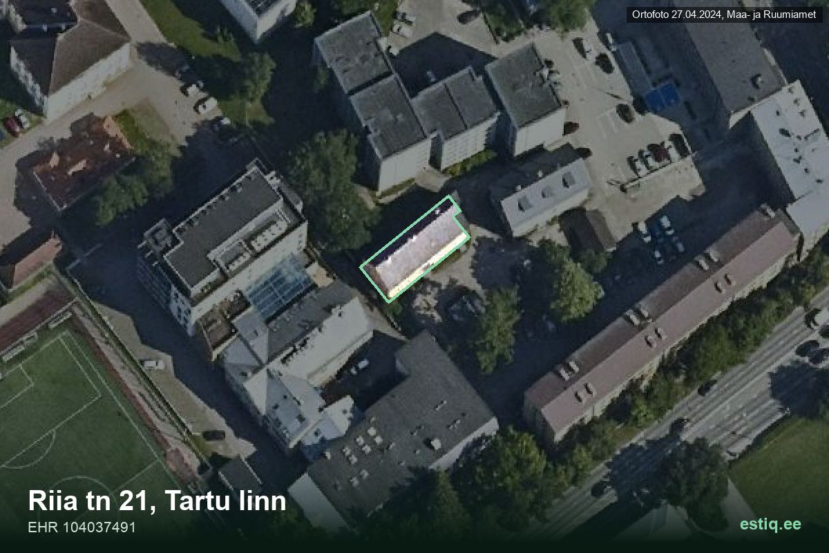 Riia tänav 21, Tartu – hoone aerofoto, kontuur ehitisregistri (EHR) andmetest