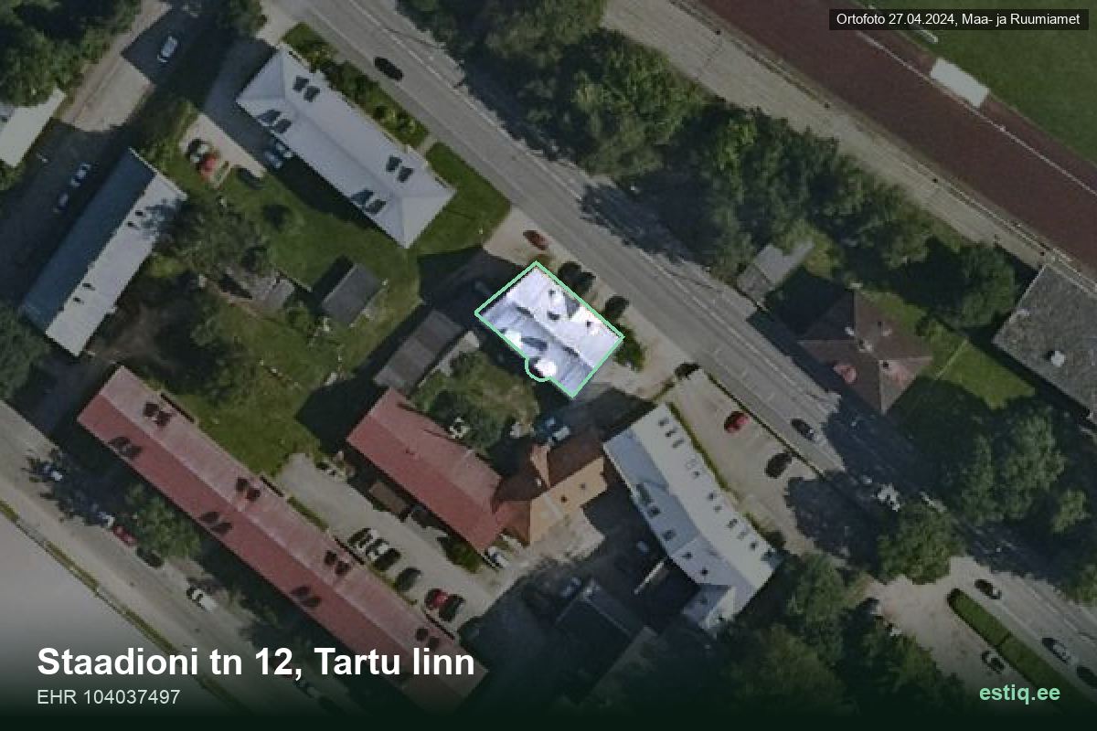 Staadioni tänav 12, Tartu – hoone aerofoto, kontuur ehitisregistri (EHR) andmetest
