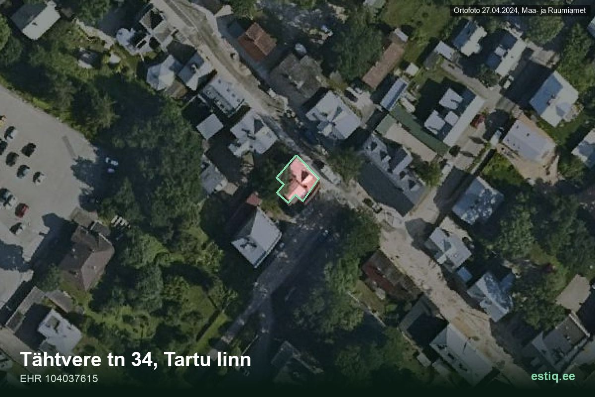 Tähtvere tänav 34, Tartu – ilmakuva rakennuksesta, ääriviiva rakennusrekisteristä (EHR)