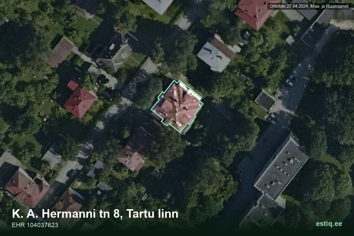 K. A. Hermanni tänav 8, Tartu – ilmakuva rakennuksesta, ääriviiva rakennusrekisteristä (EHR)