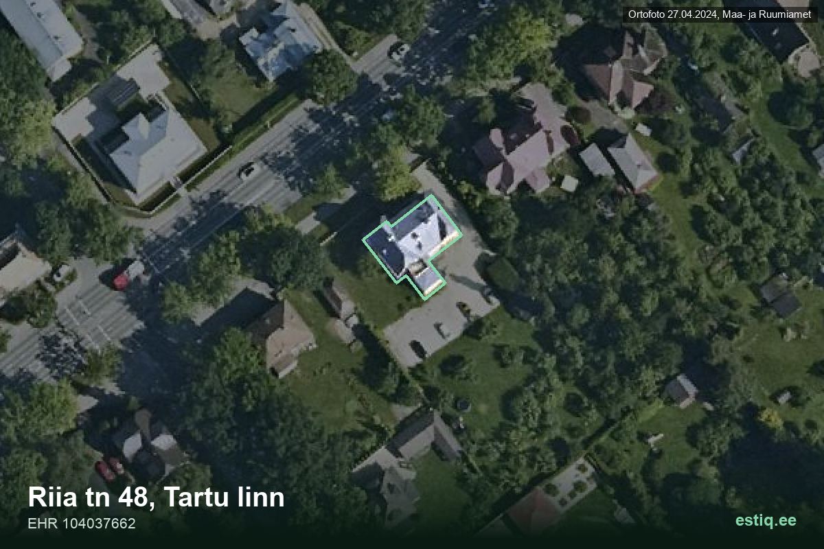 Riia tänav 48, Tartu – hoone aerofoto, kontuur ehitisregistri (EHR) andmetest