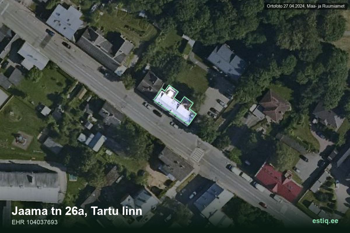 Jaama tänav 26a, Tartu – hoone aerofoto, kontuur ehitisregistri (EHR) andmetest