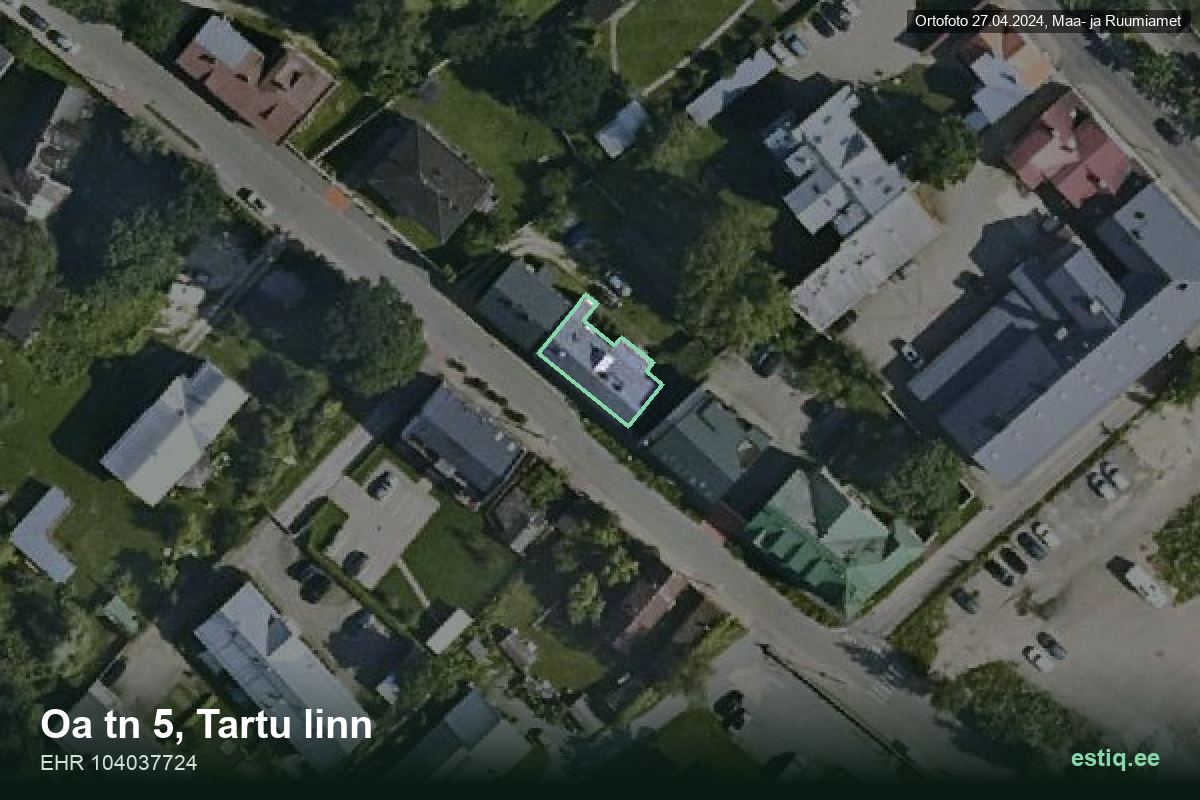 Oa tänav 5, Tartu – aerial photo of the building, outline from the Building Register (EHR)