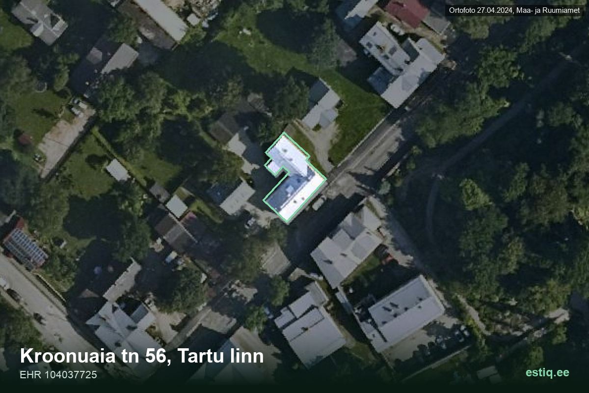 Kroonuaia tänav 56, Tartu – hoone aerofoto, kontuur ehitisregistri (EHR) andmetest