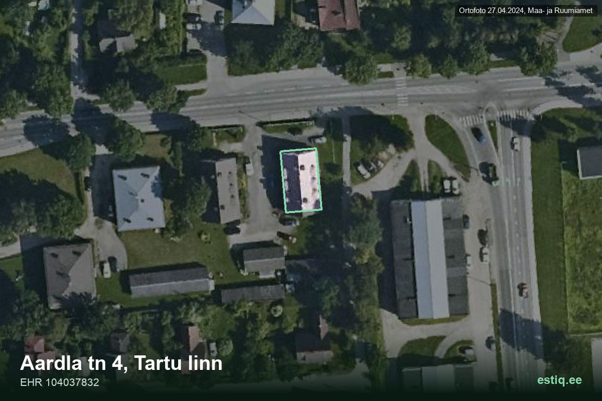 Aardla tänav 4, Tartu – ilmakuva rakennuksesta, ääriviiva rakennusrekisteristä (EHR)