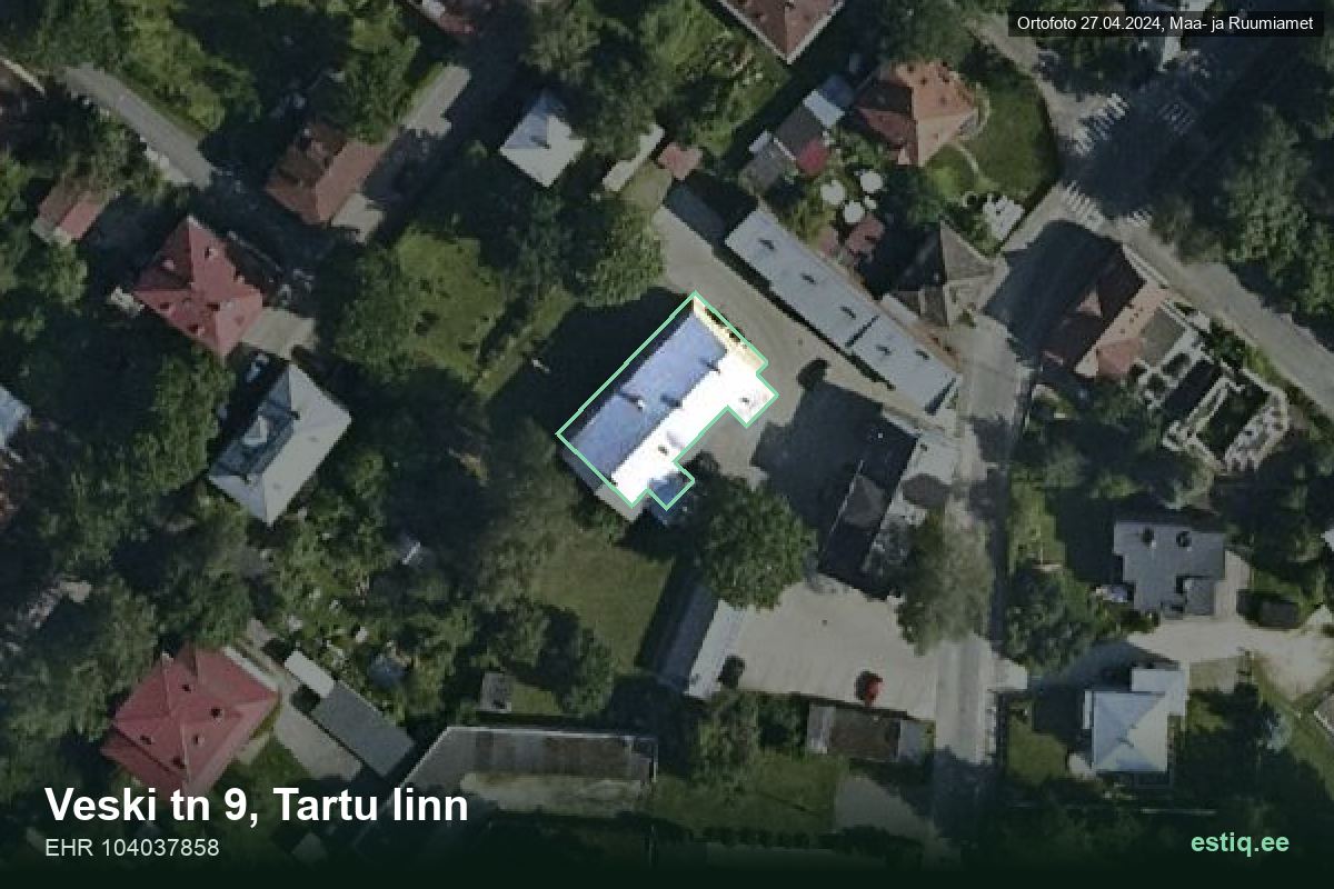 Veski tänav 9, Tartu – hoone aerofoto, kontuur ehitisregistri (EHR) andmetest