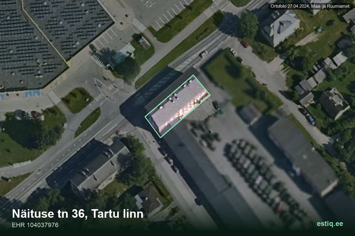 Näituse tänav 36, Tartu – hoone aerofoto, kontuur ehitisregistri (EHR) andmetest