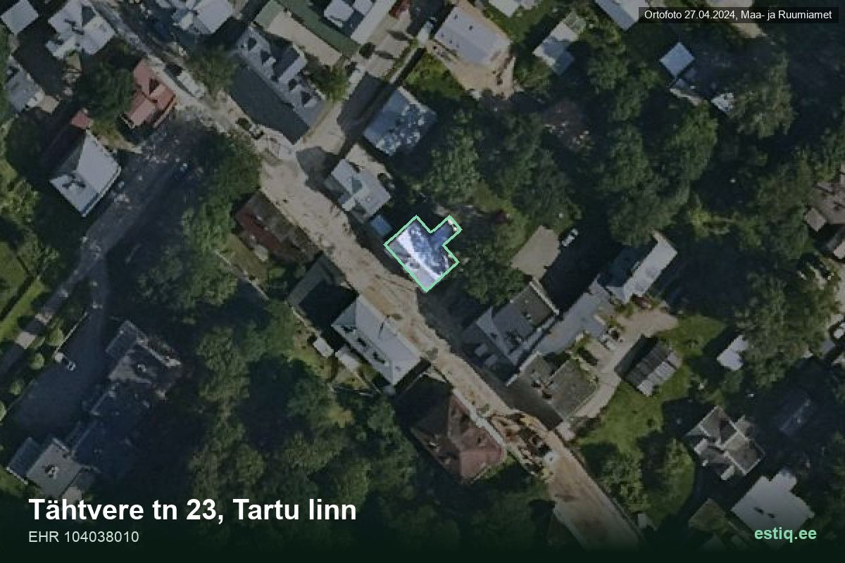 Tähtvere tänav 23, Tartu – ilmakuva rakennuksesta, ääriviiva rakennusrekisteristä (EHR)