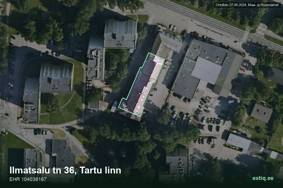 Ilmatsalu tänav 36, Tartu – hoone aerofoto, kontuur ehitisregistri (EHR) andmetest