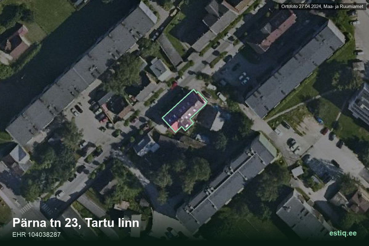 Pärna tänav 23, Tartu – ilmakuva rakennuksesta, ääriviiva rakennusrekisteristä (EHR)