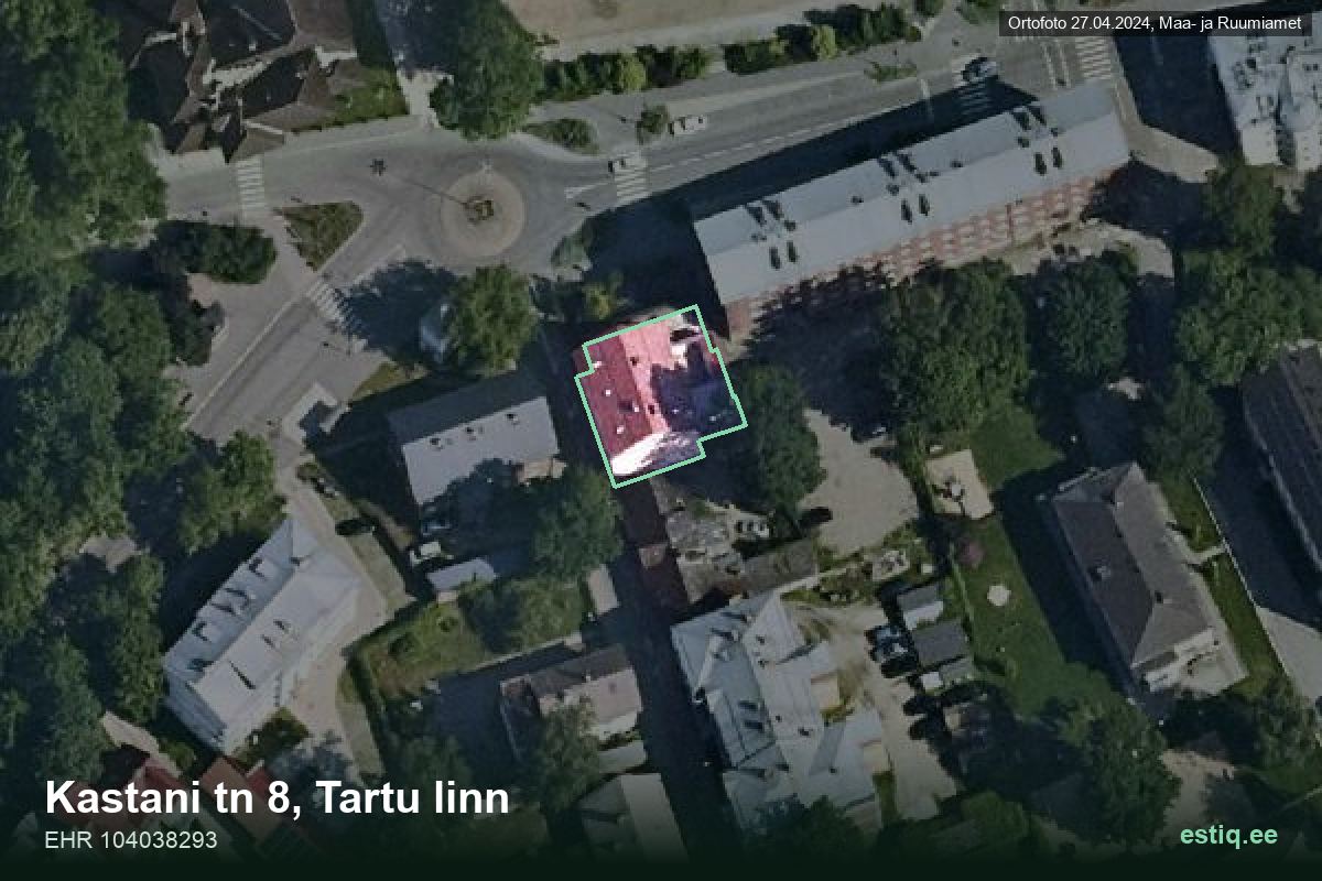 Kastani tänav 8, Tartu – hoone aerofoto, kontuur ehitisregistri (EHR) andmetest