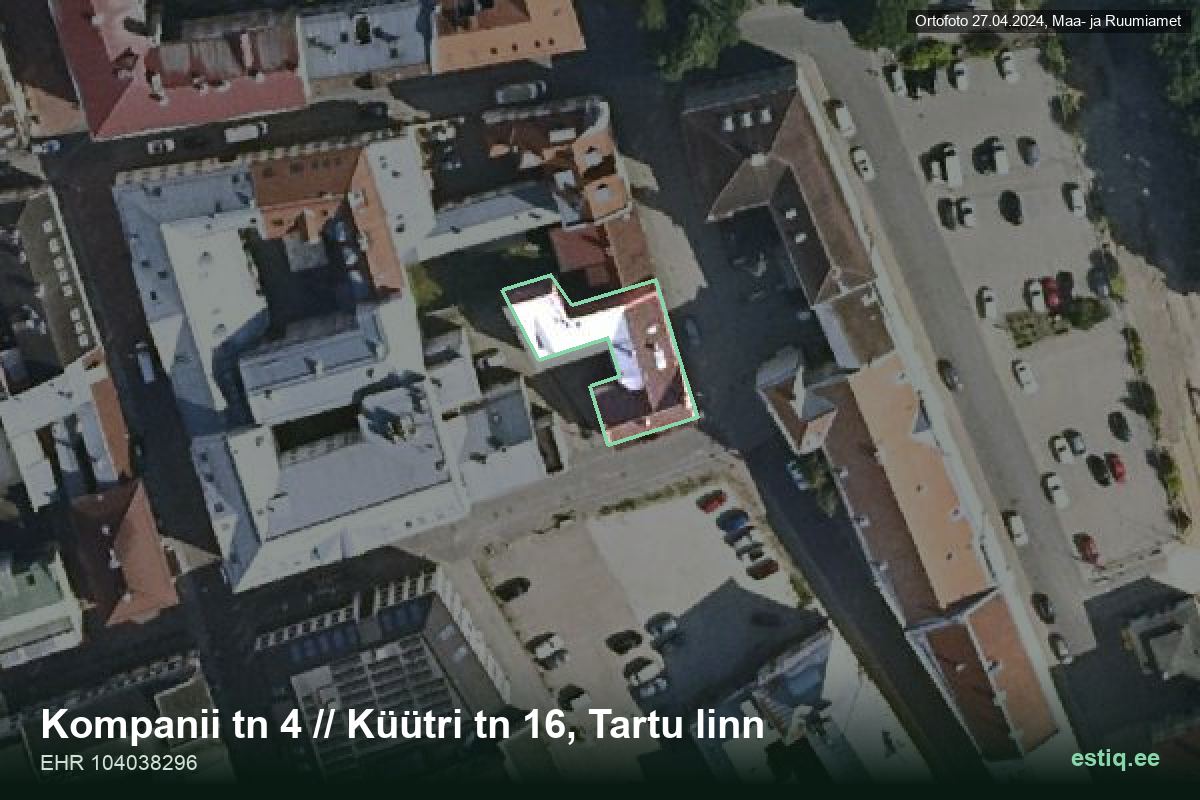 Kompanii tänav 4, Tartu – hoone aerofoto, kontuur ehitisregistri (EHR) andmetest